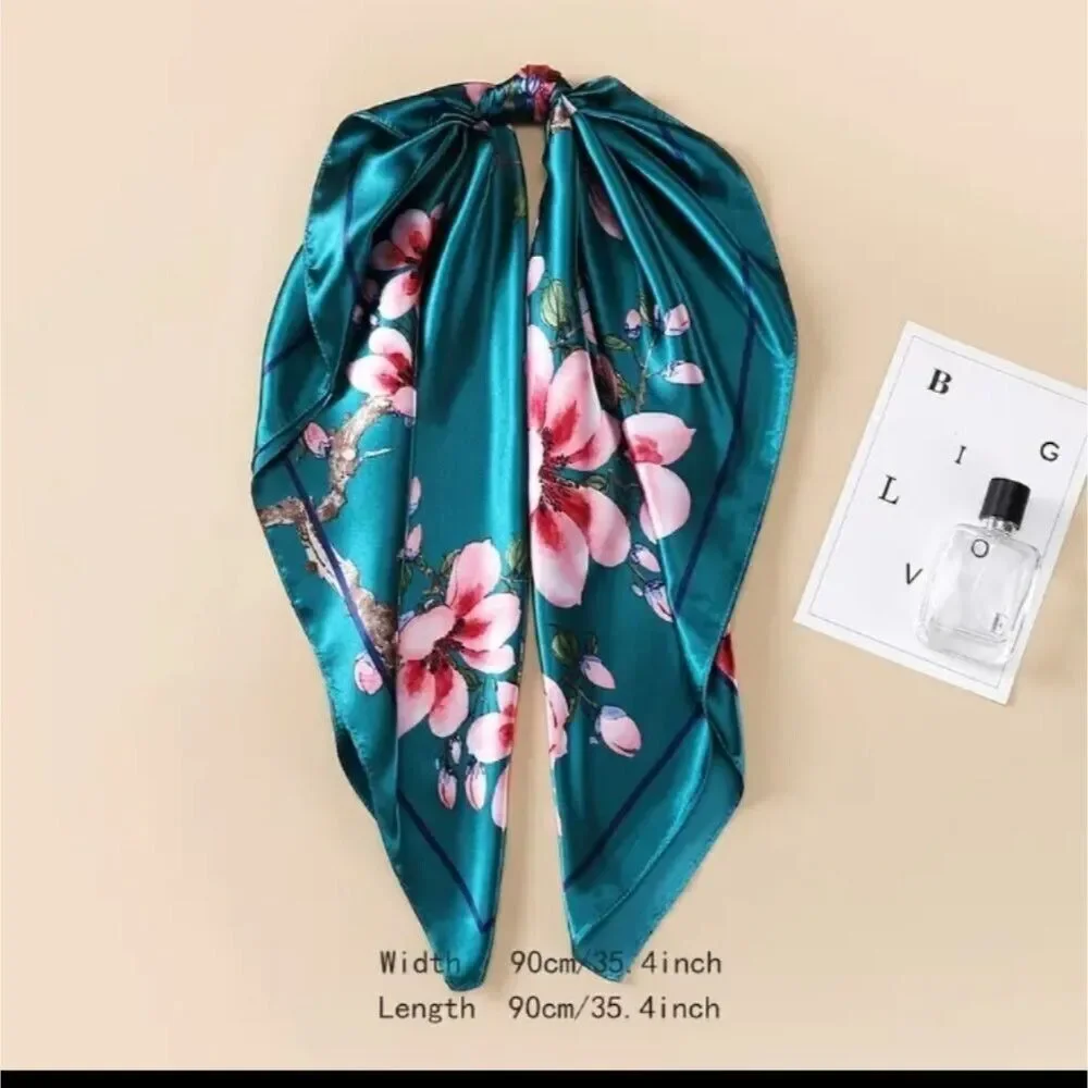 TEAL floral scarf luxury blossom gypsy wrap